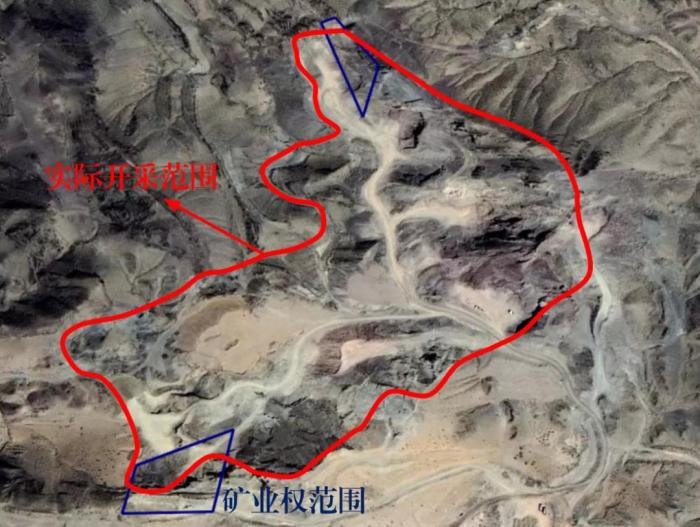 2021年5月的衛(wèi)星遙感影像顯示，白土崗子石料廠礦業(yè)權面積僅16.65畝，越界開采達207畝，超出12.4倍