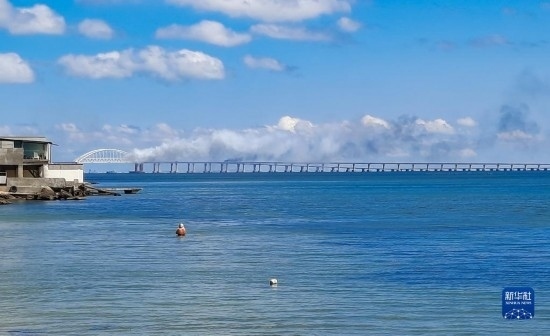 這是8月12日拍攝的克里米亞大橋。新華社/塔斯社