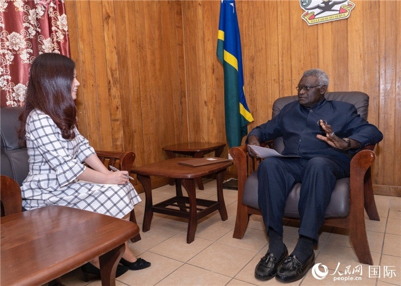 2023年9月14日，所羅門群島總理梅納西·索加瓦雷在首都霍尼亞拉接受人民網(wǎng)記者專訪。人民網(wǎng) 賀吉攝