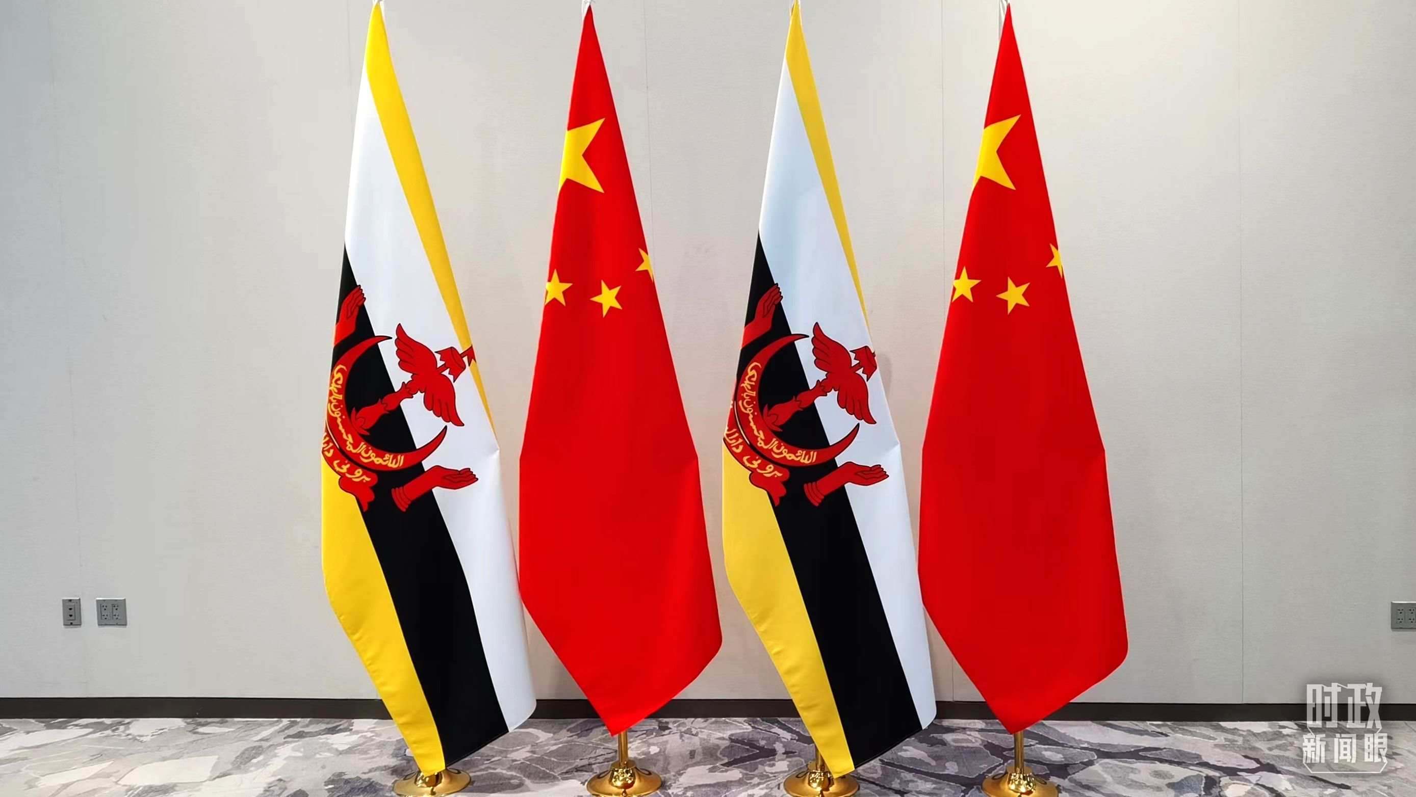 △會(huì)談現(xiàn)場(chǎng)的中文兩國(guó)國(guó)旗。（總臺(tái)央視記者郭鴻拍攝）