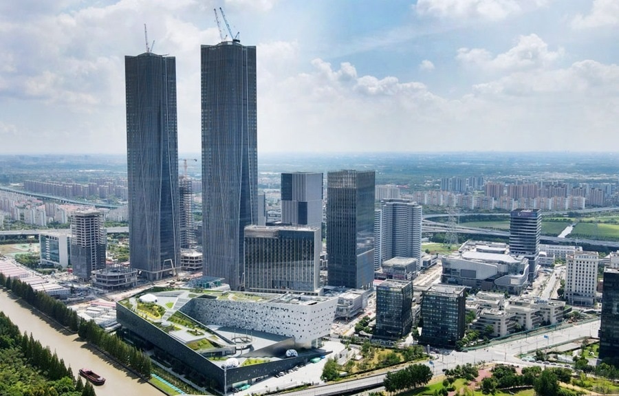 位于上海浦東新區(qū)的張江科學(xué)會堂（前）（2023年9月10日攝，無人機(jī)照片）。