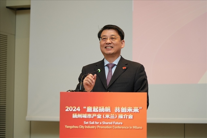 中國駐米蘭總領(lǐng)事劉侃寄語中意合作揚帆遠行。 主辦方供圖