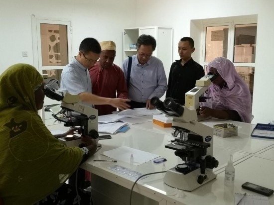 廣州中醫(yī)藥大學青蒿抗瘧援外醫(yī)療隊考察科摩羅國家瘧疾防治中心實驗室。