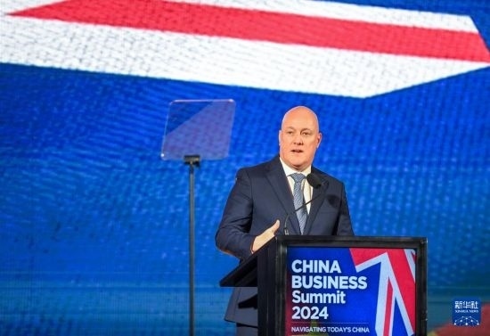 5月20日，新西蘭總理拉克森在奧克蘭出席新西蘭中國商業(yè)峰會并講話。新華社記者 郭磊 攝