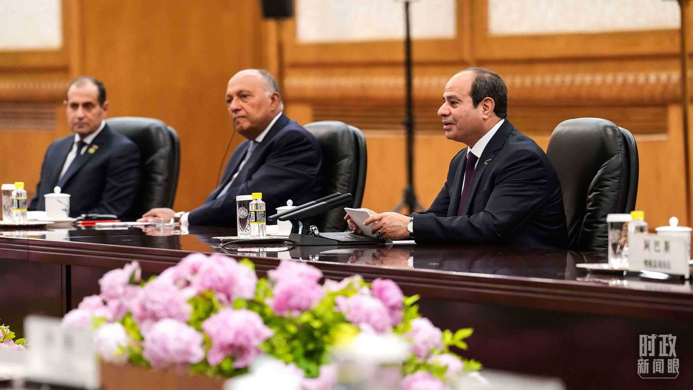 △會(huì)談中的塞西總統(tǒng)。（總臺(tái)國(guó)廣記者李晉拍攝）