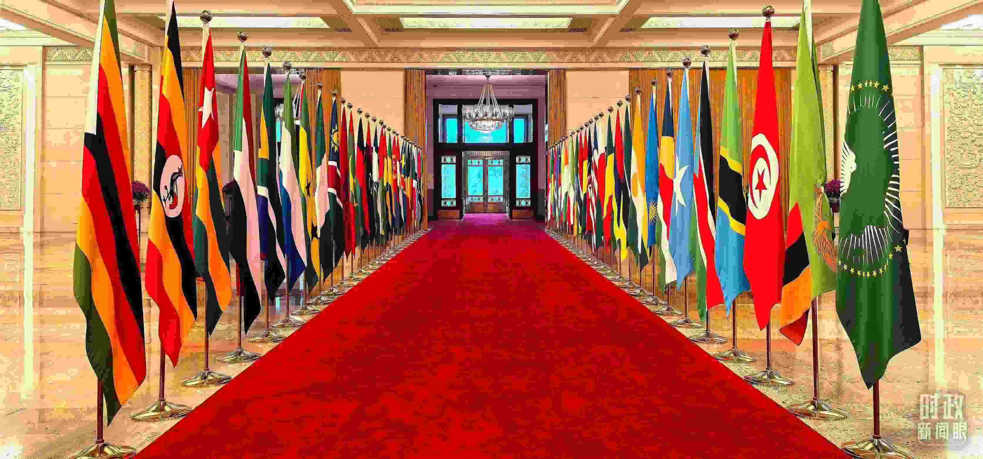 人民大會堂擺放的旗陣。（總臺央視記者馬超拍攝）