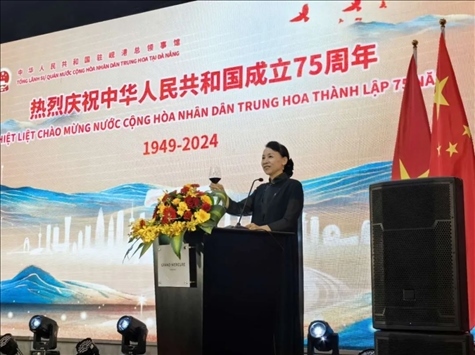 中國駐峴港總領(lǐng)事董碧幽在招待會(huì)上致辭。中國駐峴港總領(lǐng)館供圖