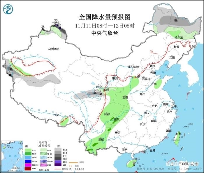 全國(guó)降水量預(yù)報(bào)圖(11月11日08時(shí)-12日08時(shí))圖片來源:中央氣象臺(tái)網(wǎng)站