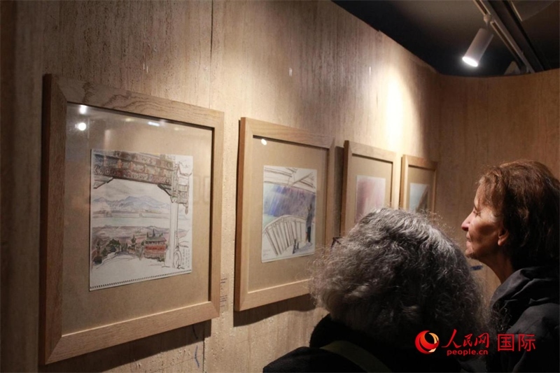 法國(guó)觀眾在欣賞展品。人民網(wǎng)記者 尚凱元攝