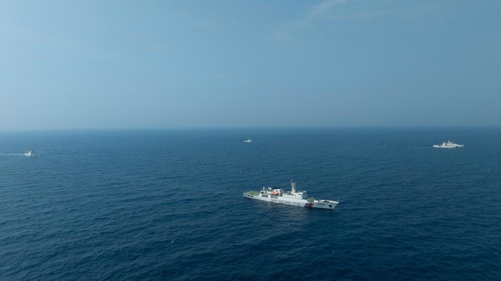 4月22日，中越海警艦艇編隊在北部灣海域開展聯(lián)合巡邏。（中國海警供圖）